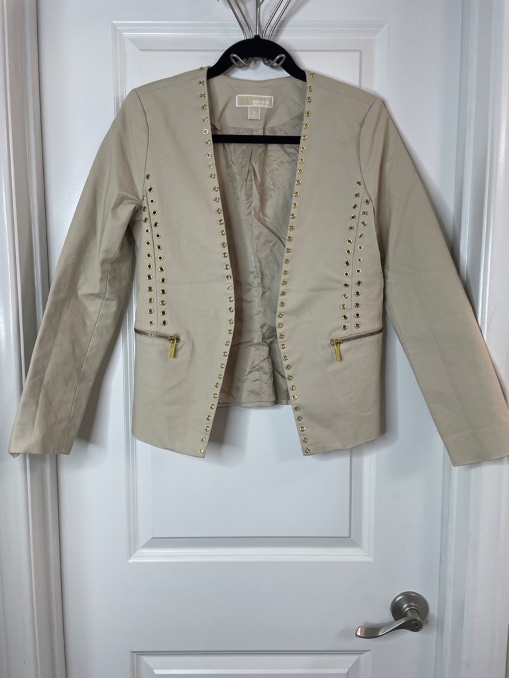 Michael Kors Beige Open-Front Jacket with Gold Studs